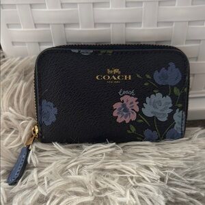 Coach Navy Blue Floral Women's Zipper Wallet
